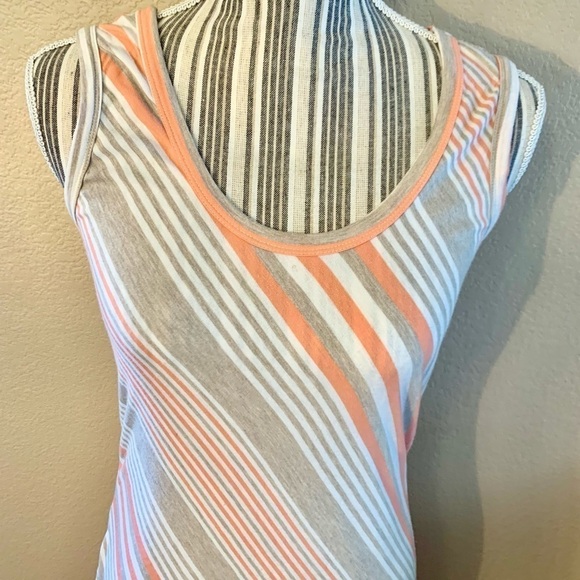 Calvin Klein Dress Sz 6 T-Shirt Dress Midi Striped Peach Grey Sleeveless - Picture 8 of 14